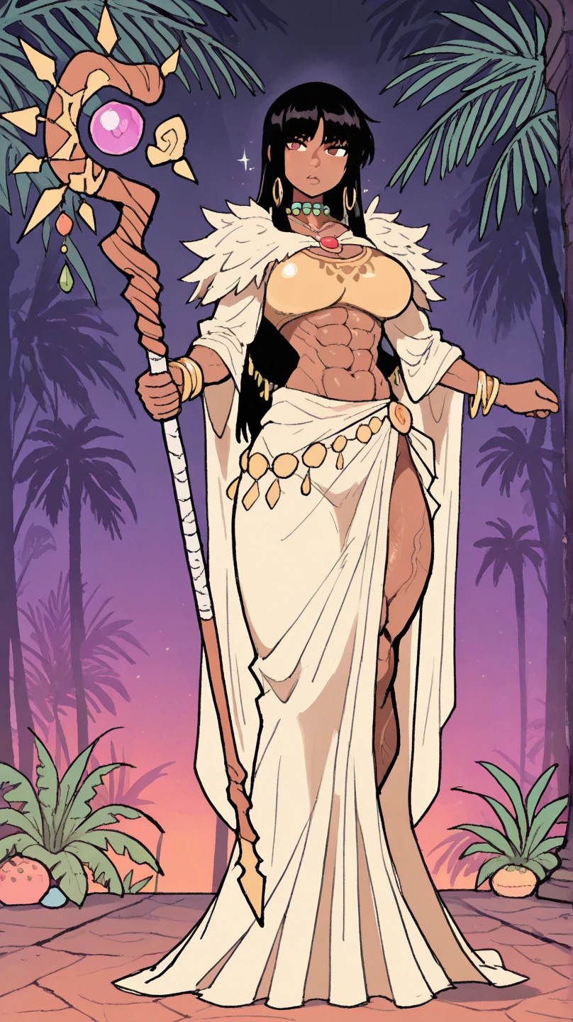sorceress. sexy white robe, pink panties, black hair, blank background, Arabian princess, dark skin, olive skin