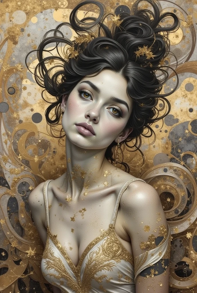 (masterpiece, top quality, best quality, official art, beautiful and aesthetic:1.2), (1girl), extreme detailed,(fractal art:1.3),colorful,highest detailed chiaroscuro technique on illustration of an elegant oldies , wet hair, vintage, eerie, matte painting, by Hannah Dale, by Harumi Hironaka, extremely soft colors, vibrant, highly detailed, digital illustrations , high contrast, dramatic, refined, tonal, emotional expression, golden ratio
