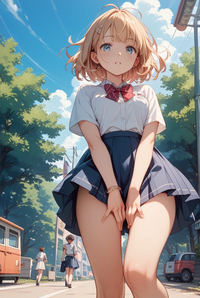 音無響子
Low - Angle、
Low - Angle、Long skirt、Hold down your skirt that is being blown up by the strong wind、Anime white panties in a strong wind、Crotch is visible
ローレグのパンツ、Color: White、
Crotch is visible、
、Lined、White lace lining、