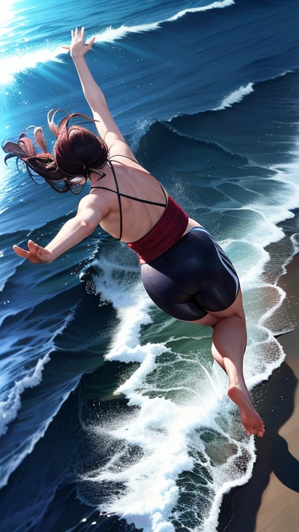 (masterpiece, highest quality:1.2), 1 girl, One,Are standing_Split, Handstand、1 girl,Mostly cloudy_null,Slope_null, horizon,Ocean, orange_null,evening, violet_null, red_null, reflection, landscape,sun, sunlight,,masterpiece,highest quality,super detailed, perfect lighting,reflection,