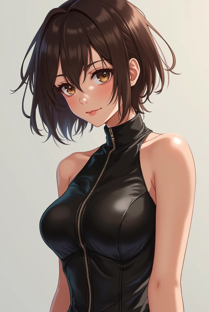 masterpiece, hires,high resolution, best quality, 1girl,large breasts, mature female, dark hair, yellow eyes, (dark skinned female:1.2), (dark skin:1.2), medium hair, smirk, <lora:Adjusting hair & Hair Tucking:1>, hair tucking, hair-tucking, upper body