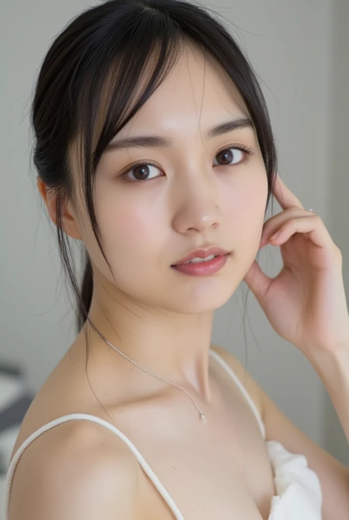 Cute Japanese Women Photos, Little Woman, 20-year-old, Beautiful and perfect face, brown, Beautiful Face, thin: 1.2,Dressed, (photo Realistic:1.4), (hyper Realistic:1.4), (Realistic:1.3),
(Smoother lighting:1.05), (Improving the quality of cinema lighting:0.9), 32k,
1 girl,20-year-oldの女の子, Realistic lighting, Backlight, The light shines on your face, Ray Tracing, (Bright light:1.2), (Improvement of quality:1.4),
(Highest quality Realistic textured skin:1.4), fine grain, Detailed face,
(tired, Sleepy and happy), (smile:0), Face close-up, T-Shirts,
(Accentuates body lines:1.1), (Enhances the beauty of skin texture:1.1)