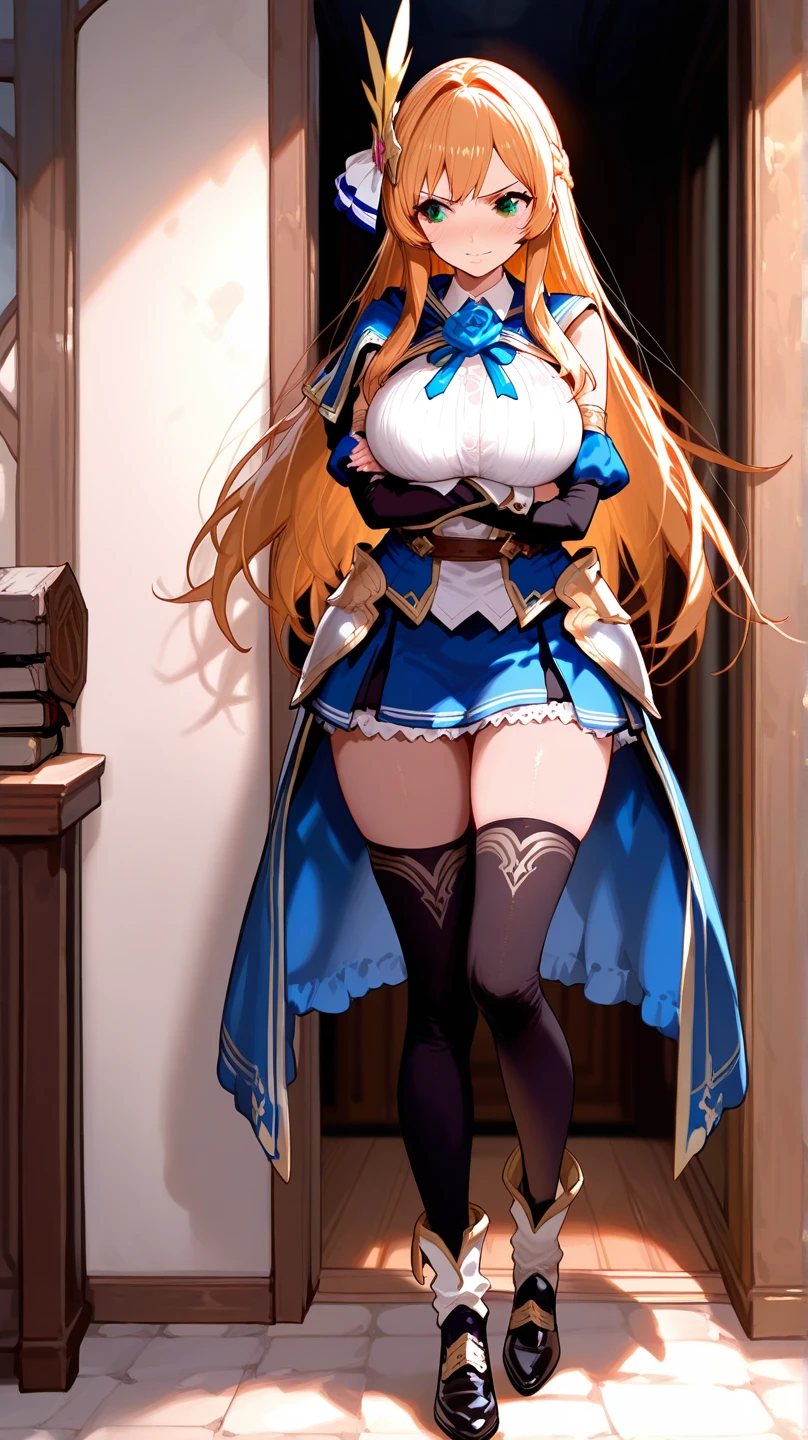 NSFW,highest quality、best image quality、In 8K,4K,masterpiece、Super detailed、beautiful、super high quality、nice,game CG,beautiful女の子,five fingers,cowboy shot,shrine maiden, blonde hair, blue eyes, long hair, hair between eyes,magic wand to grab,smile,knee high boots, dress, frills袖, frills, have, white hat, pelvic curtain, high heels, robe, thigh boots, thighs thighs, white thighs, long sleeve, puffy sleeves,straddle,Pay attention to the crotch,show panties