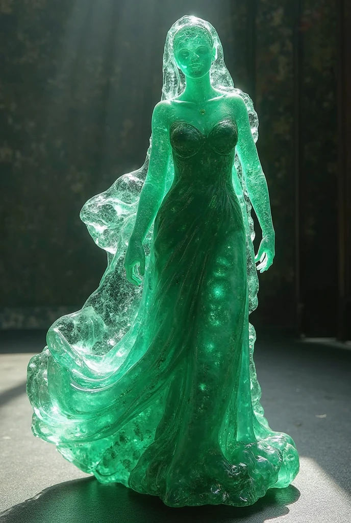 a beautiful (slime girl:2.0) transforming in a dark fantasy dungeon, highly detailed and realistic, transparent and glowing skin, stunning young woman, game monster, ultra-detailed, 8k, photorealistic, masterpiece, dramatic lighting, ethereal, otherworldly, glowing, intricate, flowing hair, elegant pose