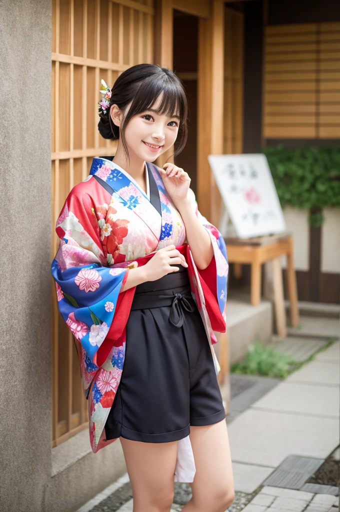 Kimono shorts are cute looking at me, face to face smile