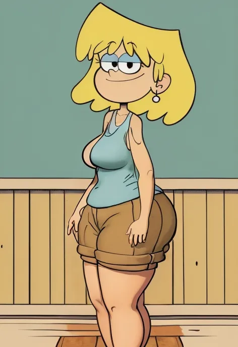 Husky teen of late adolescence with white skin, blonde hair, rosy cheeks, brown eyes, and very thick, fat, Rubenesque, muscular, toned, chubby legs and feet. She also has muscular, toned feet and legs. She is topless. Her breasts are very perky with extremely erect, pink nipples. A brown-skinned boy is looking at her. There is a big bulge in the boy's pants as he drools while looking at the girl. They are in a wooden classroom setting with good lighting.