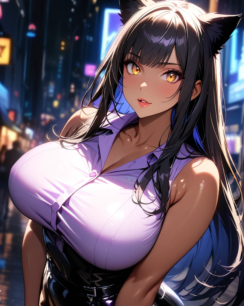 score_9, score_8_up, score_7_up, score_6_up, score_5_up, score_4_up, (close up shot, view from front), high quality, best quality, masterpiece, thighs, bright blue detailed eyes, sexy Misato Katsuragi posing dynamically, neo tokyo well lit highrise building, filled with neon signs, (large breasts), well lit by red neon lights, (super colored), ((see-through, see-through breasts, cel-shaded)), ponytail, (thighs, translucid)