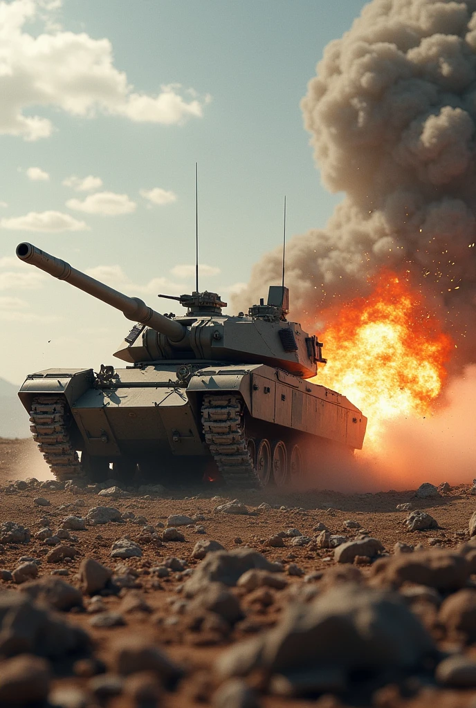 Armored Tank, fire, anime realism, cinematic still, dynamic movement, surreal, game scene, (best quality, masterpiece, photorealistic), very aesthetic, perfect composition, intricate details, ultra-detailed, vivid colors