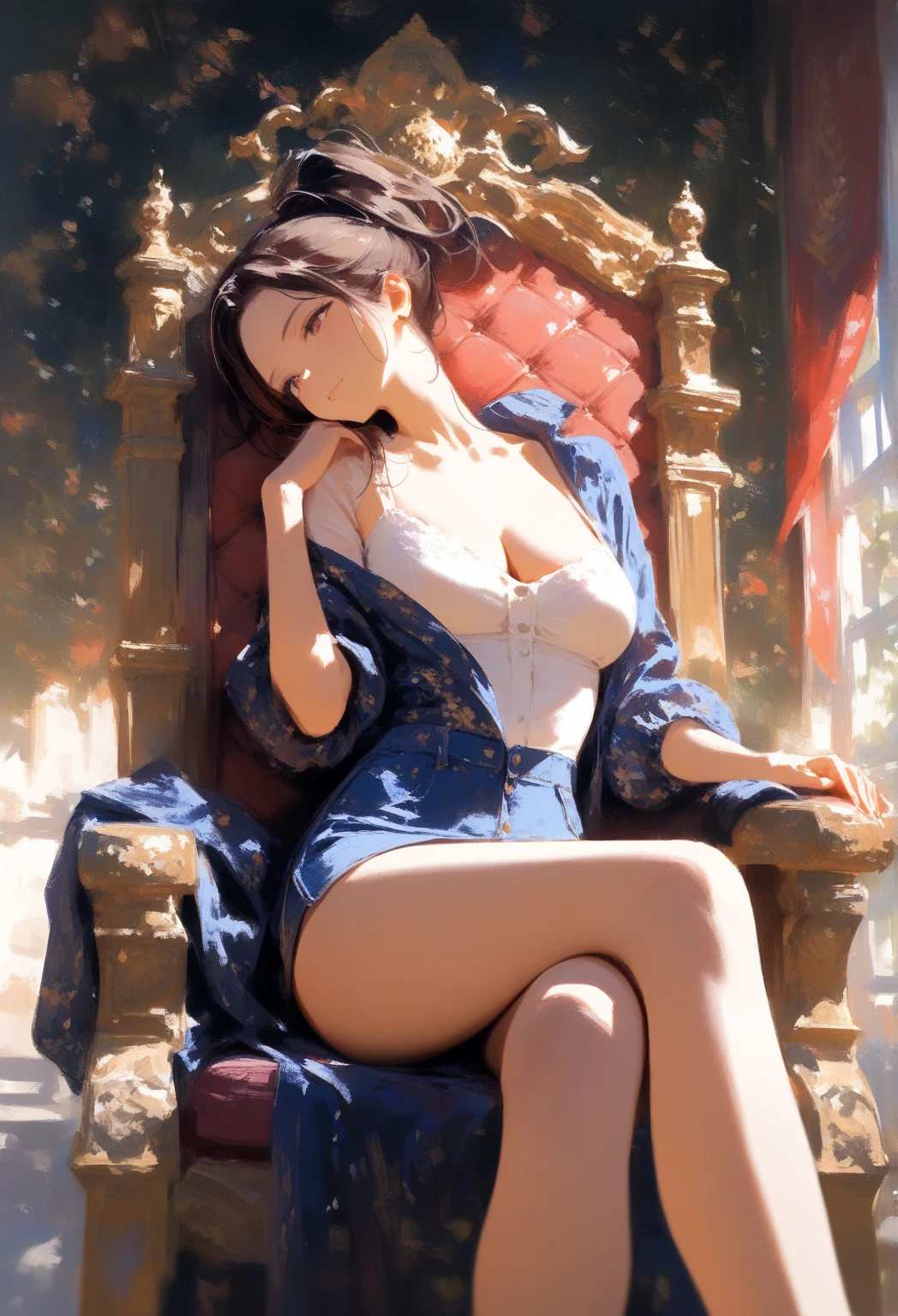 High-definition images, atmospheric perspective, 8k, Super detailed, Accurate, highest quality, anime background, 1 female, at last, (ecstasy face), (droopy eyes), (blush), ((sleepy)), ((precisely designed, Luxury and colorful shorts for adults, panties High-definition images, Draw pants with super precision)), ((show off panties)), ((she has pubic hair, Pubic hair sticking out of pants), (spread your legs, raise your legs) open your mouth, (swollen areola), ((thin thighs, thin legs)), pantyhose, earrings, simple necklace, straddle, masturbation, (strange pose), ((moment of orgasm)), (angle from below), ((luxury gowns of medieval europe)), hair up, (straddle to hit crotch on the corner edge of the table for masturbation),