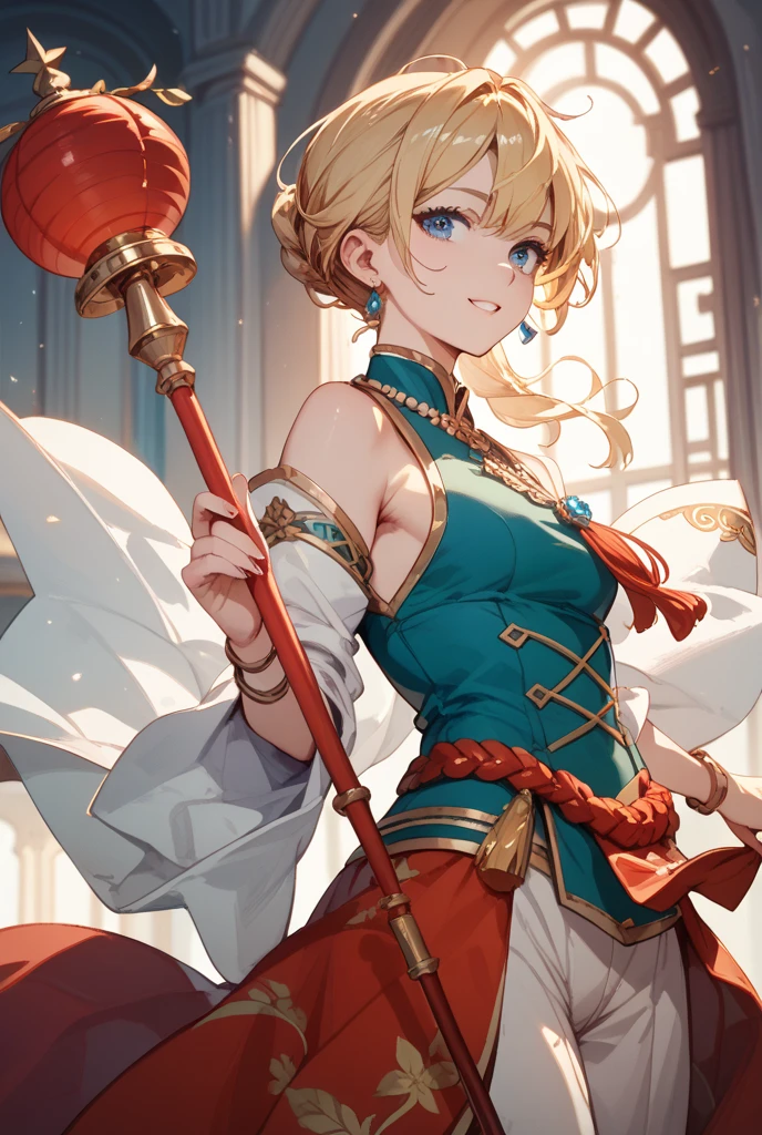 (masterpiece, best quality), 1girl, <lora:GaiaWO:0.8> GaiaWO, 1girl, solo, short hair, hair ornament, blue dress, bare shoulders, jewelry, medium breasts, pink hair, detached sleeves, thighhighs,