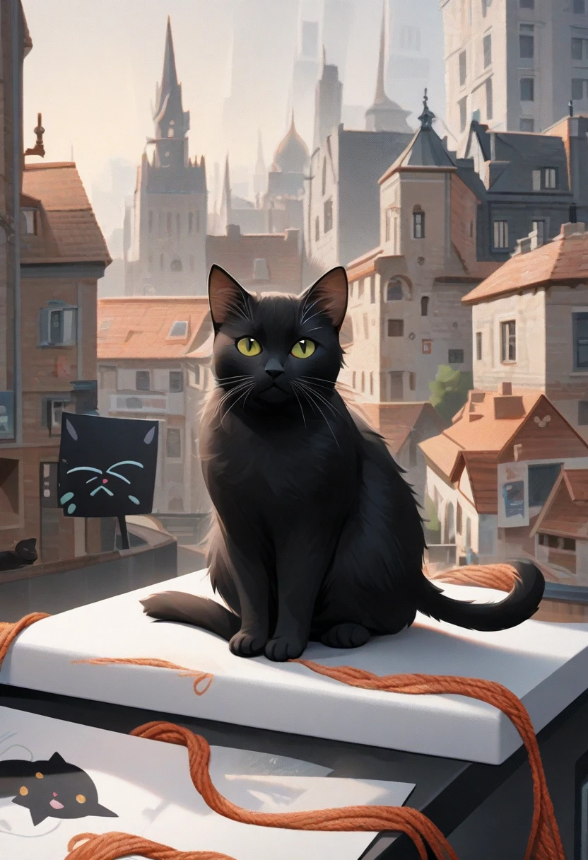 there is a black cat sitting on a white surface, black cat, photo of a cat, cat photo, black cats, Black socket, clear background, no text, illustration of a cat, cat, , Attractive, Pet Animals, black cat in a city made of yarn, High Definition, cat. Digital Painting, by Winona Nelson , onyx
