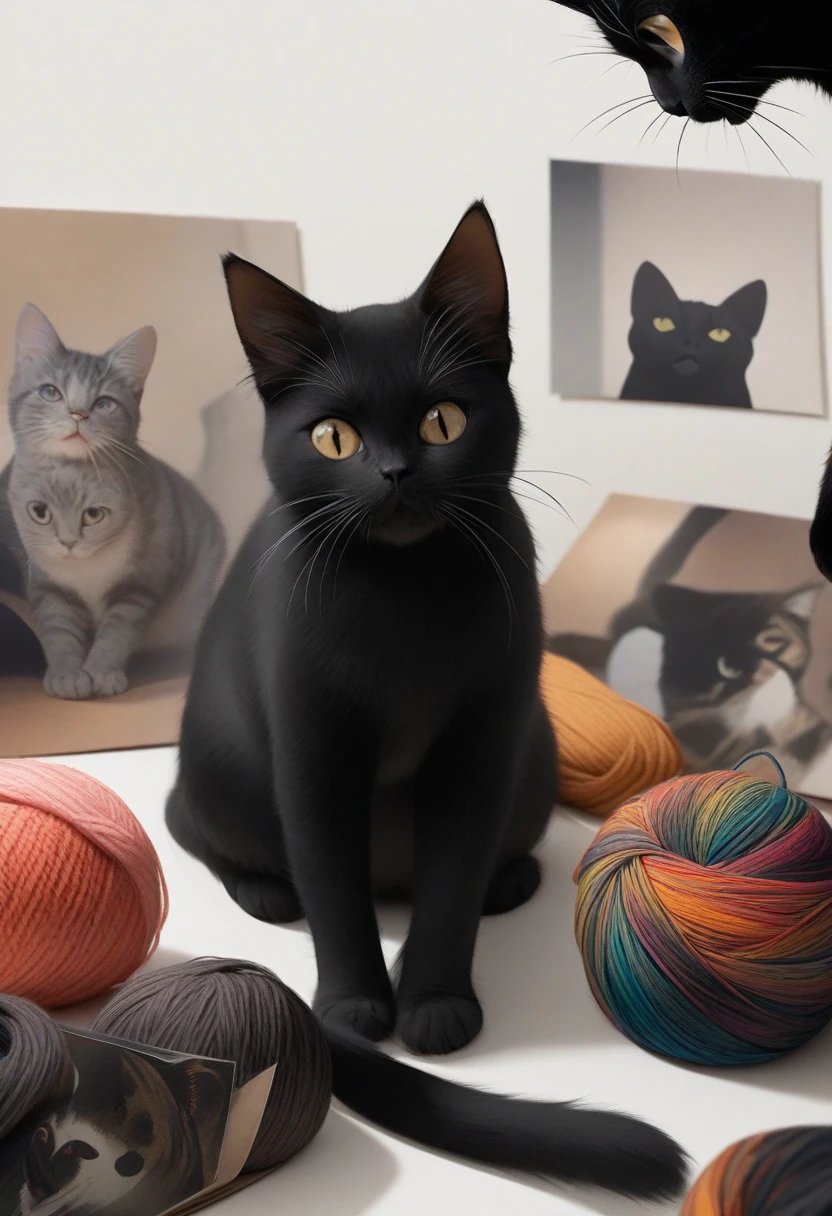 there is a black cat sitting on a white surface, black cat, photo of a cat, cat photo, black cats, Black socket, clear background, no text, illustration of a cat, cat, , Attractive, Pet Animals, black cat in a city made of yarn, High Definition, cat. Digital Painting, by Winona Nelson , onyx