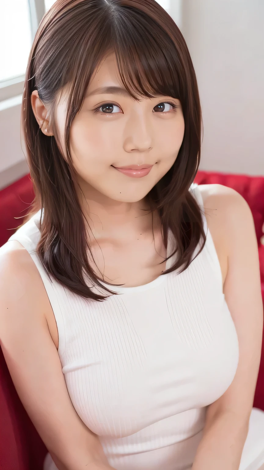 High Res Photos Of Young Japanese Female Idols, Intricate details, Highly detailed, sharp concentration, solo, 1 girl, face focus, face close-up, white bodysuit, Detailed face, Detailed eyes, Alluring eyes, natural makeup、front view、Smiling