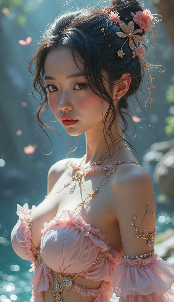 (Best quality at best,8K,Huang Li,A beautyful girl, (Half a body:1.2), (fullnaked:1.5),(fullnaked:1.1),(fullnaked:1.22),(fullnaked:1.3),(fullnaked:1.4),(fullnaked:1.5),(NSFW:1.5),(nsfw),Outdoor sports,white backgrounid,Acrylic paints,((splash of color,Splash ink、splash of color)), photoactual,actual,photography,tmasterpiece,Best quality at best,ultra - detailed,themoon,flowers blooming,Eau,Nopan,The bust is too big to fit in,Japan goddess, The skin is wet and shiny!!,, photorealistic perfect body, Realistic gravure idols, Hyper-realistic picture, beautiful detailed body and face,face illuminated, 动态照明, max detail, The content is very detailed,, Genuine skin, exquisite facial features, May trigger negative emotions)
