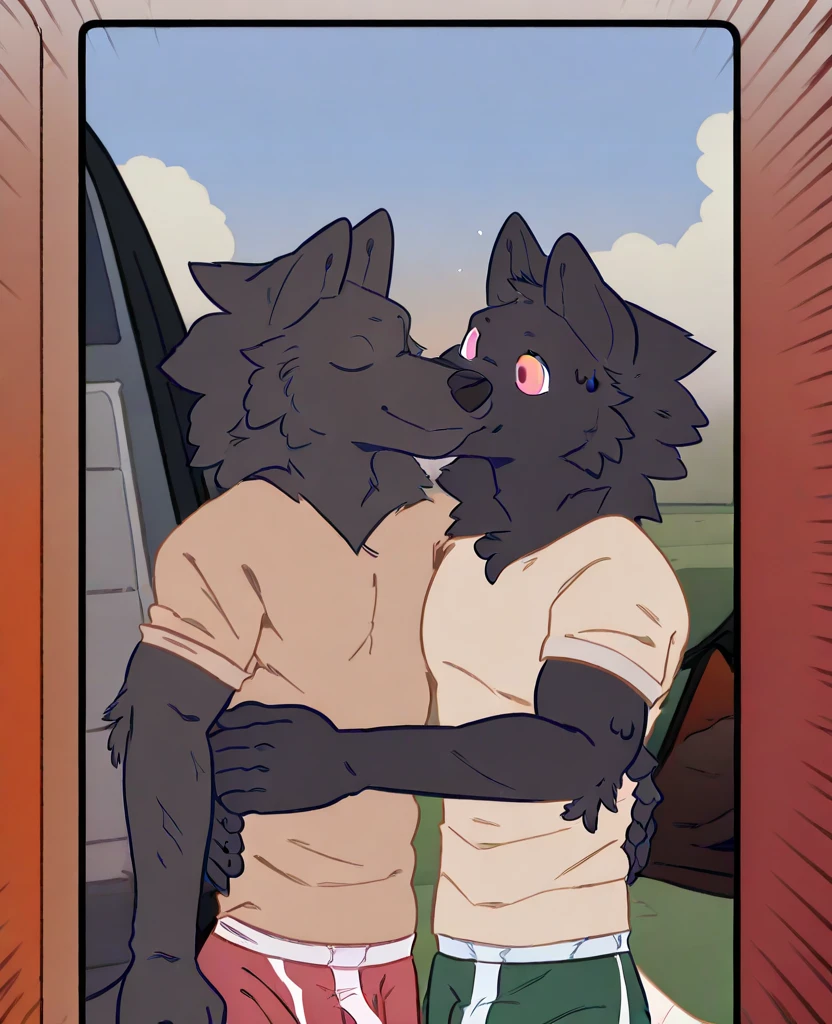 lap, looking shocked, looking surprised, painful expression, (coyote furry kissing a small normal wild coyote ), , digitigrade,  male , clothes, big bulge, bust, wearing white shirt with brown cargo jacket and jeans, wearing ripped shoes,kissing a wild coyote, slobber dripping everywhere,, the normal small wild coyote is wearing no clothes because it is a normal animal, BREAK (by zackary911, by braeburned, by haps), (transformation:1.2), on knees, ripped clothes, (human face:1), short brown hair, fur, in the woods,  wearing black glasses, kissing a wild coyote, (kissing a wild coyote,) BREAK
