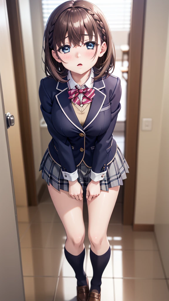 (masterpiece:1.2, highest quality), (realistic photo:1.4), beautiful illustrations, (natural side lighting, movie lighting),
beautiful hair, beautiful face, detailed and beautiful eyes, beautiful clavicle, beautiful body, beautiful breasts, beautiful thighs, beautiful feet, beautiful fingers,
from behind, 1 girl, high school girl, (perfect anatomy, anatomically correct, super detailed skin), cute symmetrical face, baby face, perfect face, perfect eyes, perfect body, shiny skin, slender,
(long hair, straight hair, black hair), hair between eyes, maroon eye, long eye lasher, (medium breasts, seductive thighs), break (dark red hairband, dark red flat bow tie), break
(white collared shirt, long sleeve pink knit cardigan, black pleated mini skirt), break
(beautiful scenery), (lace pink panties, panty pull), picture in a frame, ((glory_wall:1.3), stuck, ass), (blush),