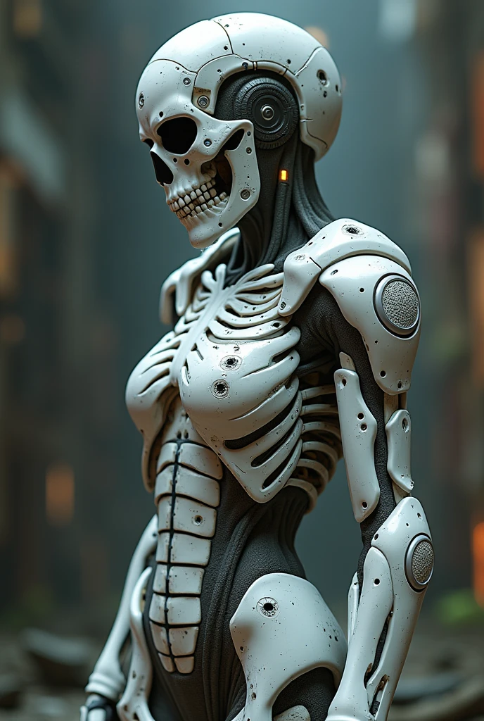 a bad woman in a futuristic suit with a ((skeleton head)), ((which disintegrates)), cybernetic, cyberpunk art, computer art, detailed eyes, (highly detailed skin:1.2), (realistic lighting:1.1), (realistic shadows:1.1), ((best quality)), (detailed), 8k uhd