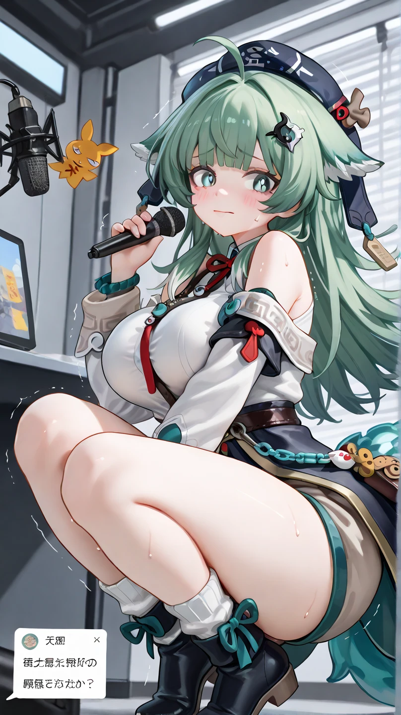 ,(small cafe background:1.5), (chair, sitting diagonally:1.5) (big ass, thick thighs:0.7), (warm light source:1.2),(1girl:1.5), intricate details, volumetric lighting, Realism BREAK(masterpiece:1.2), (top quality), 4K, ultra detail, (Dynamic configuration:1.4), Very detailed and colorful details,(rainbow colors:1.2), (shining lights, atmospheric lighting), dreamy, magical, (alone:1.2), intricate details, cheeky expression, (big breasts:1.5), (green eyes:1.5), (a devastated expression, dead eyes, dark atmosphere:1.5), (Green long hair:1.5), (suit, suit, shoes,denim shorts, dress shirt:1.5), (, thick ass:1.5), (beautiful eyes, flushing:1.5),(muffin_top, Belly Fat:1.5),(sitting on a chair, diagonal shot:1.5),(holding belly fat:1.5), (embarrassing:1.5),