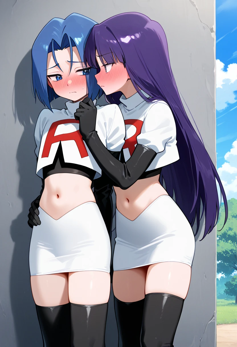 score_9, score_8_up, score_7_up, kill la kill, matoi rykou, satsuki kiruin, 2girls, duo, indoors, futa, futanari, nude, smug, smirk, presenting penis, looking at viewer, frotting