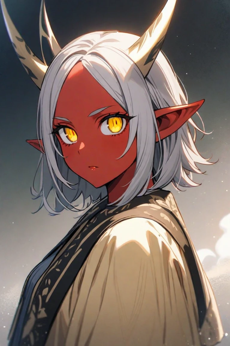 50yo,Angle where the face is in the center of the screen,Numerous award-winning masterpiece, with incredible detail, textures and maximum detail), (hyper realistic:1.4), (full-body image:1.6),(beautiful female oni warrior:1.7),( sitting in seiza pose:1.7) (thick curvy and mature body yet muscular:1.5), (reddish fair skin tone:1.3), (wearing off shoulders kimono1.2), (2 long oni horns:1.44),(pointy ears)(white long hair blown by the wind:1.2) (wind effect)  (best quality real texture skin), (finely detailed true circle eyes), (finely Detailed and beautiful face that is out of this world:1.6), (The challenging look of the proud warrior), (She has serious gaze in  her eyes and a grin on her face:1.3), (Beautiful eyes that sparkle and shine), (Dramatic Light),(A majestic sight), (((dramatic photo))),(Sunny), ((dramatic pose)), (flamboyant photo), (golden hair),  epic realistic, faded, art, (art station:1.5), cinematic, ((neutral colors)), (hdr:1.5), (muted colors:1.2), hyper detailed, dramatic light, (intricate details:1.1), complex background,