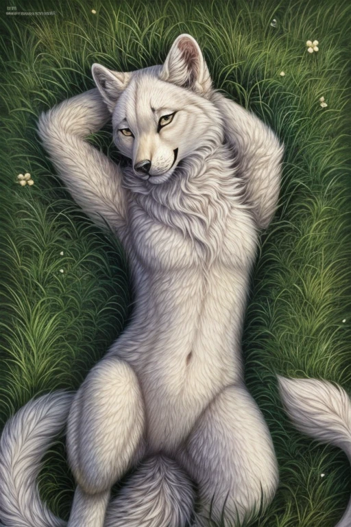 ultra-detailed, masterpiece, masterwork, high quality, best quality, hdr, (nature, night), posted on e621, (by hioshiru), nsfw, female, solo, (nude, tits, pubic hair), (little white body minotaur), hairy dragon, (white body), (long golden hair, yellow eyes), standing, from below, dynamic angle