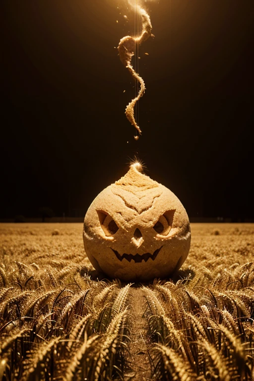 cinematic shot bust of a woman standing a barren empty desolate field, ,  big round orange ((ballhood)) (pumpkin) head <lora:ballhoodv2:1>