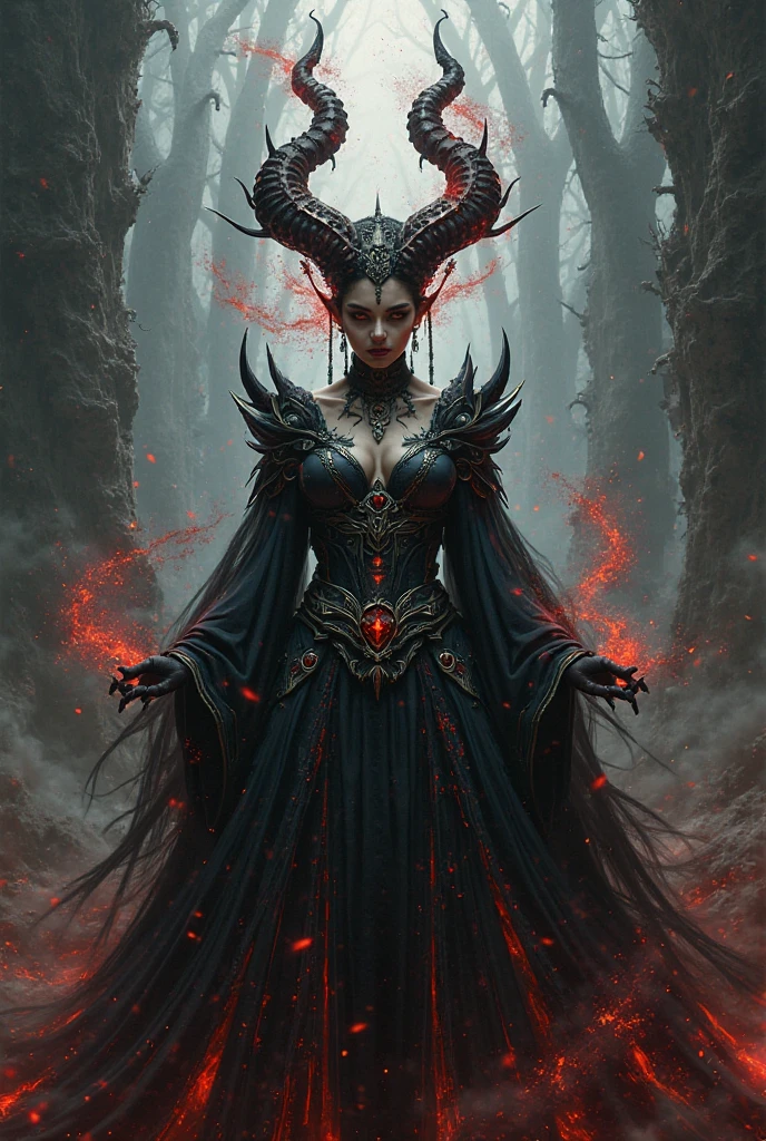 Lilith ON KNEES inside a church, fire, lightning, blood, whole body, in the style of Diablo 4,