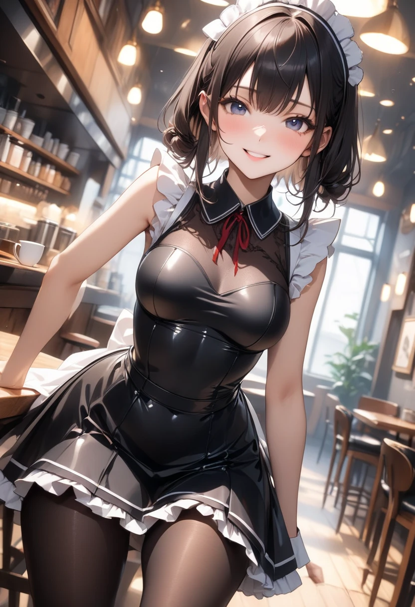 Marin Kitagawa,Maid, latex clothes, A beautiful smile, teasing,smug,((back)),