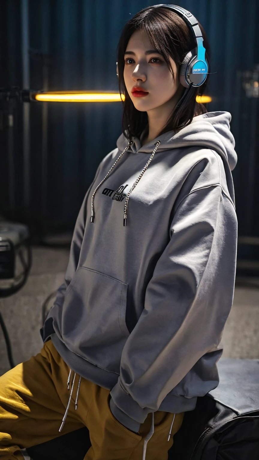 (highest quality,8k,masterpiece),Mature Japan Woman,sexy,40 years old,ash brown short hair,Spacious hoodie