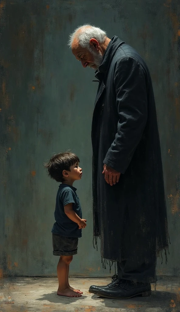 In a city in Europe, in profile, a man with his son is wearing a winter jacket, jeans and carrying a bag. Photorealism, full view, highly detailed image, very realistic, hyperrealism, Ultra HD, 8k, 5, sharp focus, intricate and mysterious masterpiece. (Long exposure photography Very detailed close-up portrait artistic illustration: final quality, medium shot, backlight, Rich and striking. Enigmatic and mysterious manipulations (composition of the rule of thirds), ((detailed environment with strong lines) Lo best quality, in camera, white light, warm and clean aesthetics, dazzling screen composed of millions of brilliant ultraviolet rays, HDR.
