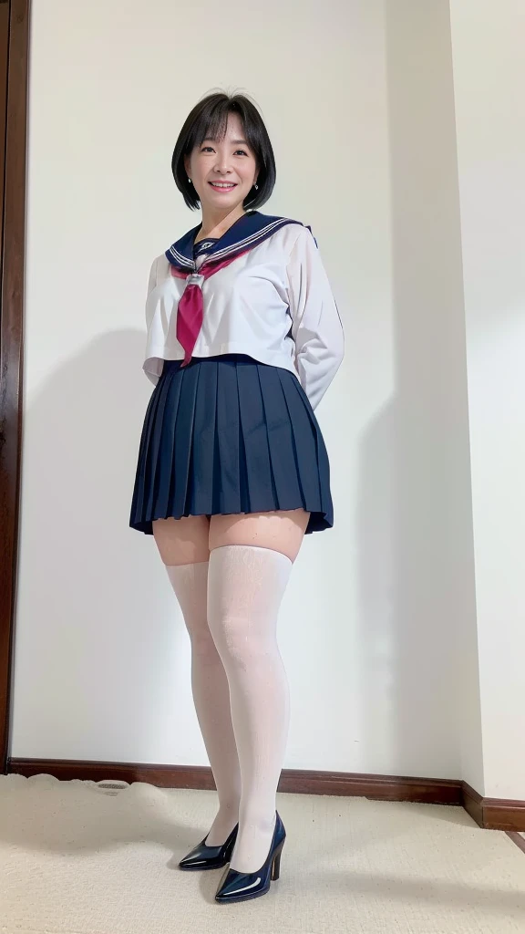 Japanese women, (smile:1.05),Browsing Caution、8K,Highest quality, masterpiece, Very detailed, 超High resolution, Realistic, RAW Photos, , Absolute Resolution, Complete limbs、Complete Anatomy、Perfect beautiful skin、cute女の子1人,cute女の子 、(smile:1.2)、ta Girl、(school uniform:1.3)、(Sleeveless shirt:1.1)、 ((If you raise your right hand above your head, you can see your armpit.))、((((左手でPleated skirtを掴んで捲るとWhite lace pantiesが確認できる))))、Accentuate your thighs、cute女の子、 Japanese Girls、(bedroom:1.2)、Mix 4, (16K, Raw photo, Full body portrait、Best image quality, masterpiece: 1.45), (Realisticな, Photorealistic: 1.37 Two Girls, cute, Professional Lighting, Photon Mapping, bedroom, Physically Based Rendering, Dark brown long bob hair,Beautiful, well-groomed eyes、double eyelid、With a girl, (((Sleeveless shirts worn by Japanese high school girls、Pleated skirt、Dark blue short socks))), Highest qualityの写真, High resolution, 1080P, (Clear Face), (Detailed face description), (Detailed hand description), (masterpiece), masterpiece、Rich details、(Beautiful Faces)、(Highest qualityの写真)、(Detailed eyes)、 in front of you、Thin clavicle、((Slim and large))、(((日本はSleeveless shirtを着る)))、((Pure Idol))、((明るいbedroom))、(Shot from random perspectives)、(((White lace panties))),smile、Drawing the whole body from the knees、No nasolabial folds、(((Large firm breasts:1.2)))、Firm big ass、Two arms and two legs、(((from the front:0.4)))、bare hands、Symmetrical eyes、