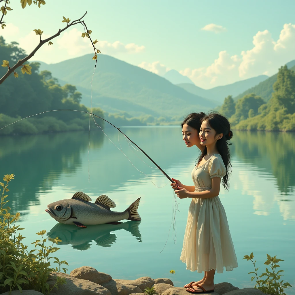 a girl drifting on a raft, (fishing),beautiful detailed eyes, beautiful detailed lips, extremely detailed face, longeyelashes, young boy floating on a wooden raft in the middle of the ocean, beautiful detailed waves, beautiful detailed sky, dramatic lighting, cinematic, moody atmosphere, realistic, photorealistic, photo-realistic, 8k, best quality, masterpiece