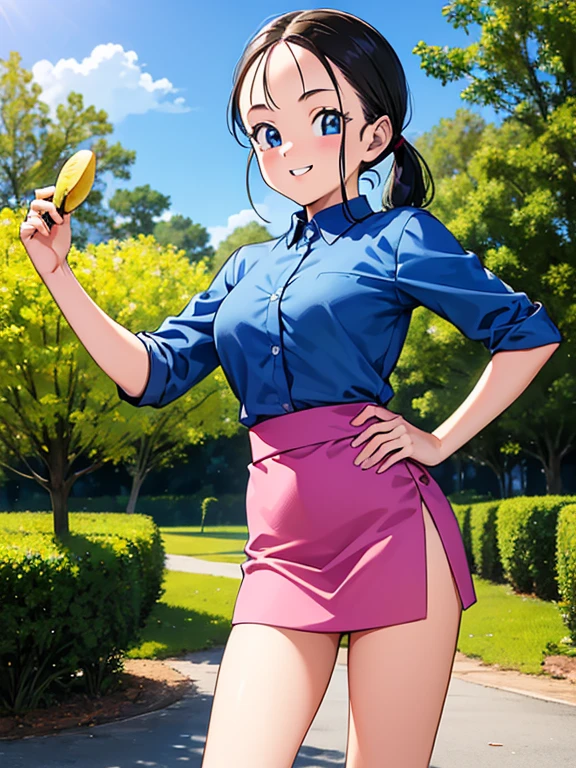 1girl, solo, boots, eyewear on head, black hair, dress, high heels, sunglasses, short dress, long hair, looking back, breasts, ponytail, nico robin, legs，medium_breasts，sideboob
