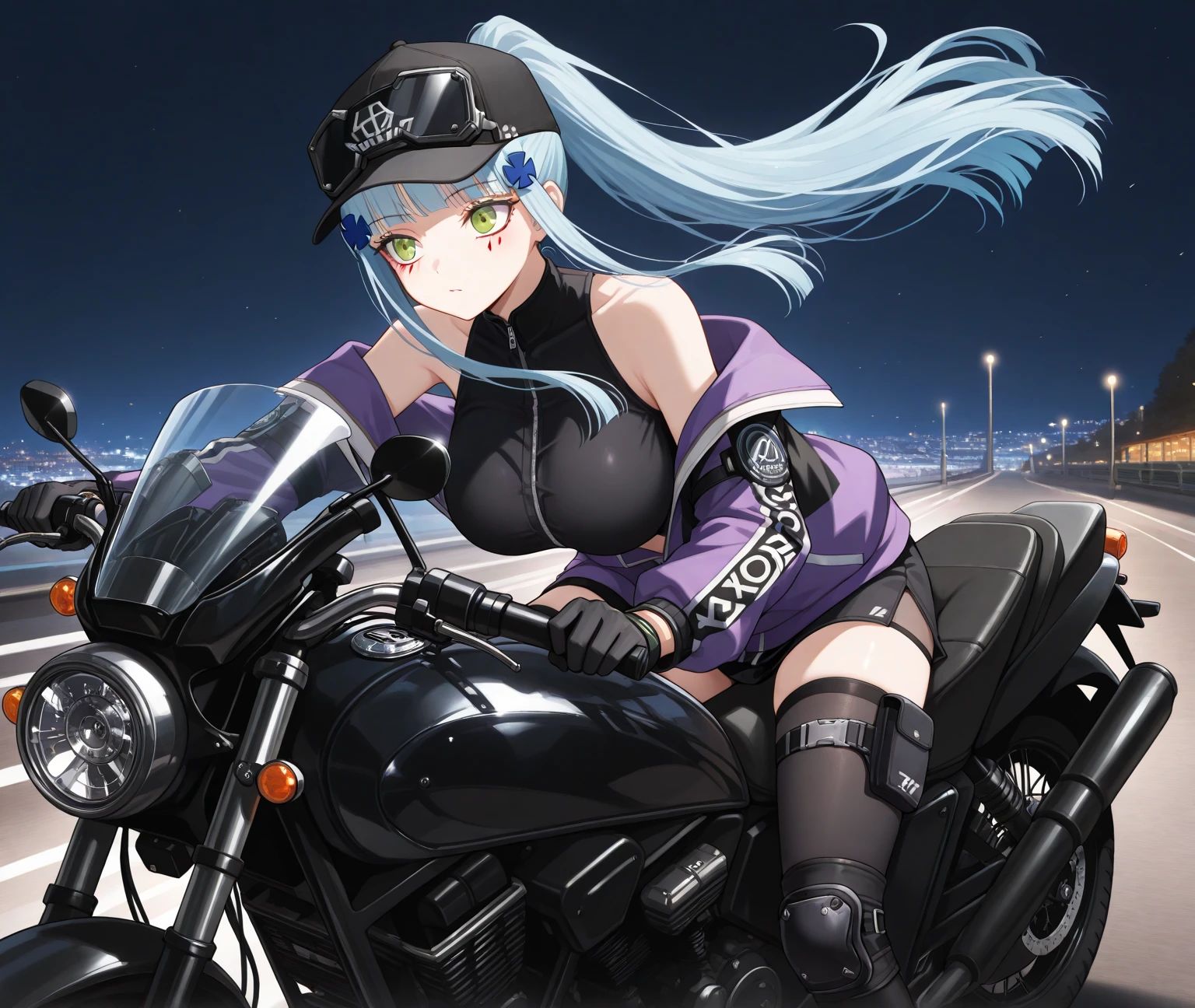 NSFM1.9. Showing Off Her 、naked、Show me that place、Touch there with your left hand、
One girl, top quality、masterpiece、Arc Records characters、Ariel、Wearing black pants、I can see her thighs、The belly button is visible、Wearing a black leather jacket、One Girl、Blue Hair、long hair、Riding a motorcycle、
