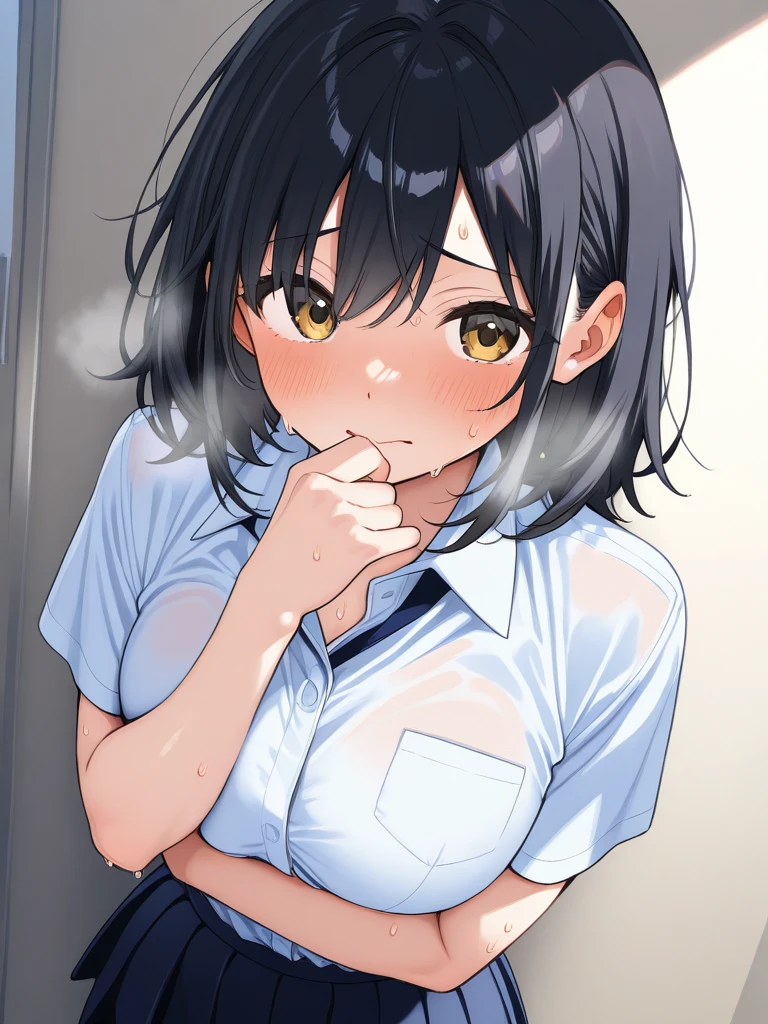 top-quality、超A high resolution、(Photorealsitic:1.4)、女の子1人、Woman without clothes、(huge-breasted:1.7)、looking at viewert、a closeup、full body Esbian、(Being in the office:1.3)、(the whole body is wet:1.5)