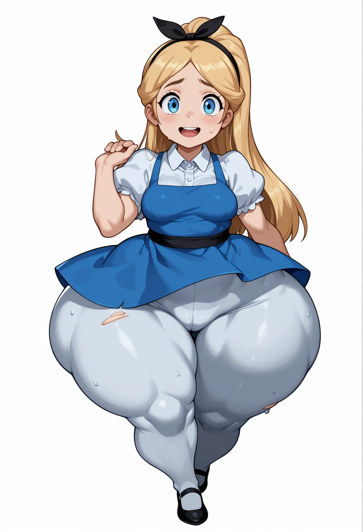 (hyper extreme detailed),(masterpiece),(hyper extreme), anatomically accurate,CG, anime llustration,novel illustration, Princess_Cologne as A Bishounen, ((Male body:1.3)), Bishounen, Handsome, Formal blue suit, ((White pants:1.7)), blue bows, Frills, SFW:1.2, Bottom heavy:1.8, ((Thick thighs)), ((Wide Hips)),Long blonde hair, (high_aesthetic), (fat)),pear_shaped_body,belly_bigger_than_body