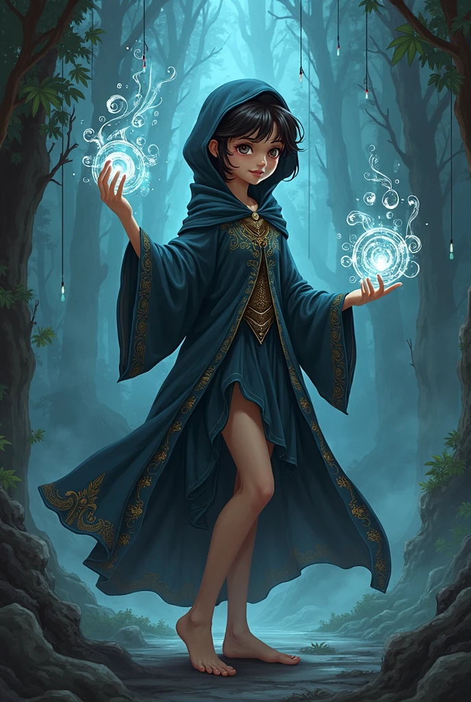 aesthetic illustration of a cute magical hag in an enchanted wonderland, beautiful whimsical fantasy art concept, detailed background, glowing particles, mahogany theme <lora:sadToHappyDoraSliders_v10:-1>