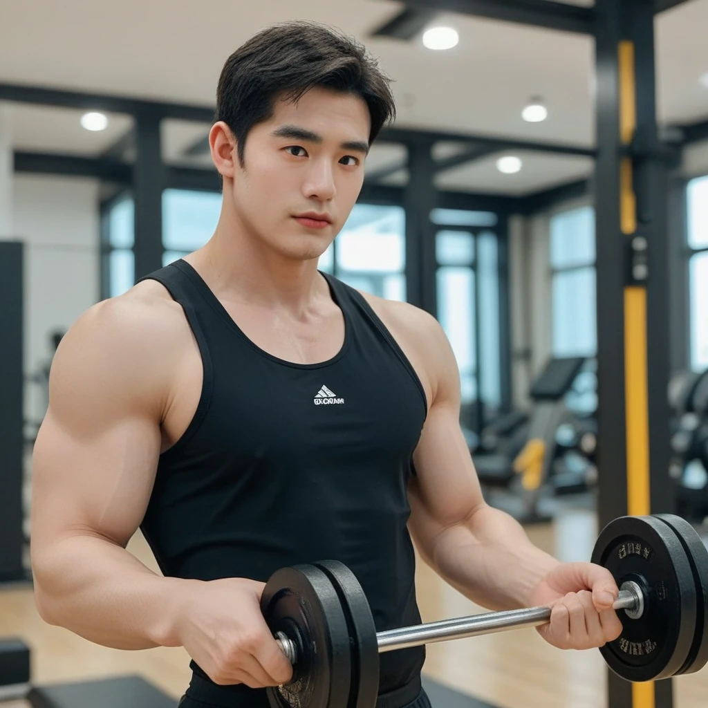 Man arafed in a gym shirtless and shirtless., korean muscle boy 2 1 years, south korean man, cai xukun, jinyoung shin, Yanjun Chengt, who is siwoo, perfect body, muscular!!, shirtless, bare chest, with abs, handsome chad chin, strong chest, kim taejin, lee wonbin monstax wonho, wonho, wonho, lee wonho, doll face, big pecs,