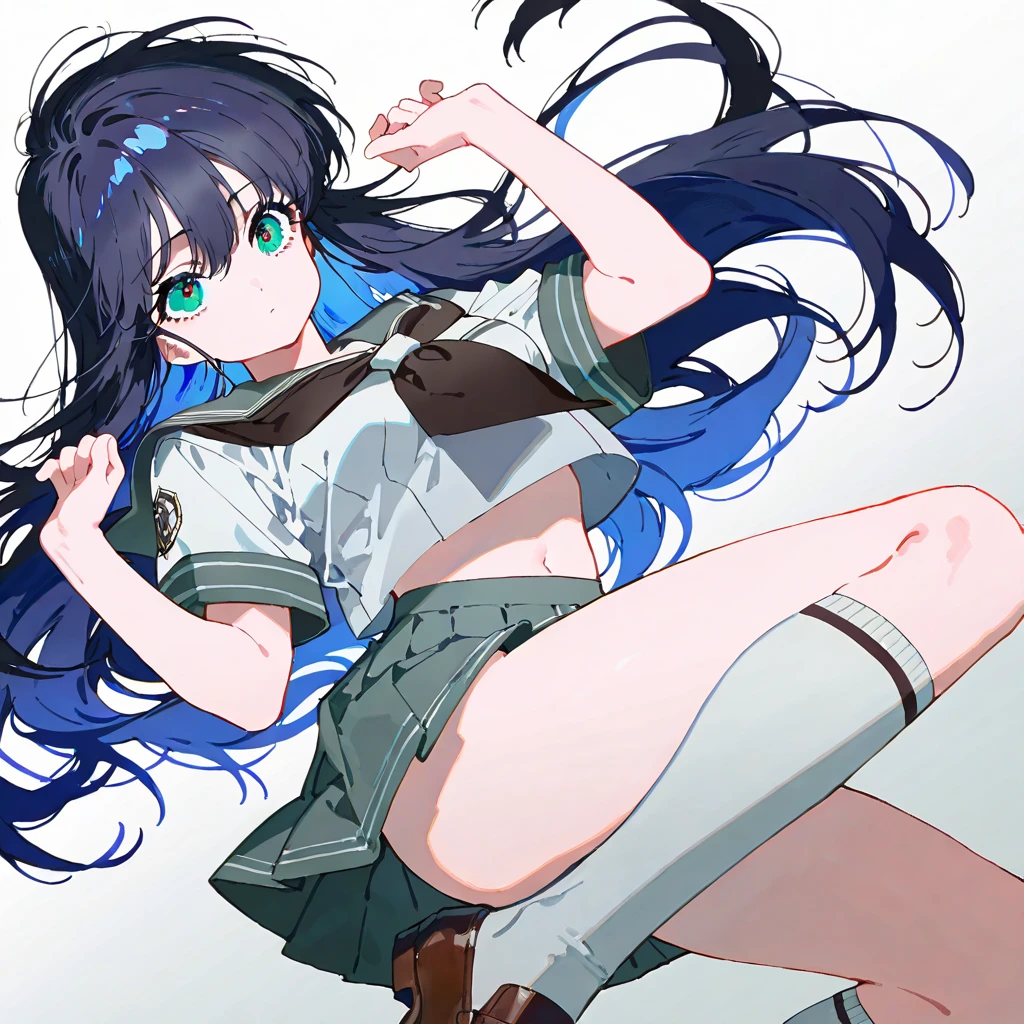 8K High Resolution、beautiful girl、Purple color、Long Hair、Blue Hair、Blue Hair、Sky blue hair、T-Shirts、Shorts、Blue sky、summer、bright