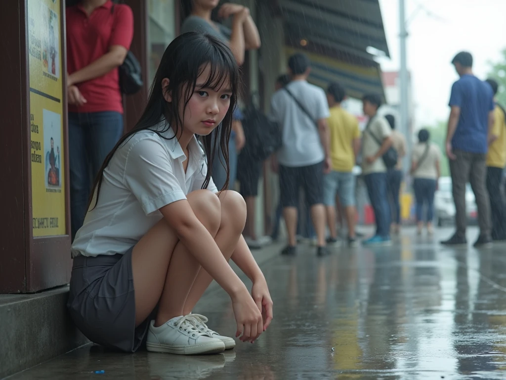 A teenage girl holding her urine --auto