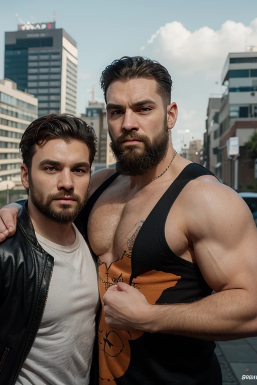 RAW photo, 35 year old bearded construction worker with weather-beaten skin wearing a dirty used white jockstrap with a bulge, hairy and sweaty body (Construction site in the background:1.1), (high detailed skin:1.2), 8k uhd, dslr, soft lighting, high quality, film grain, Fujifilm XT3