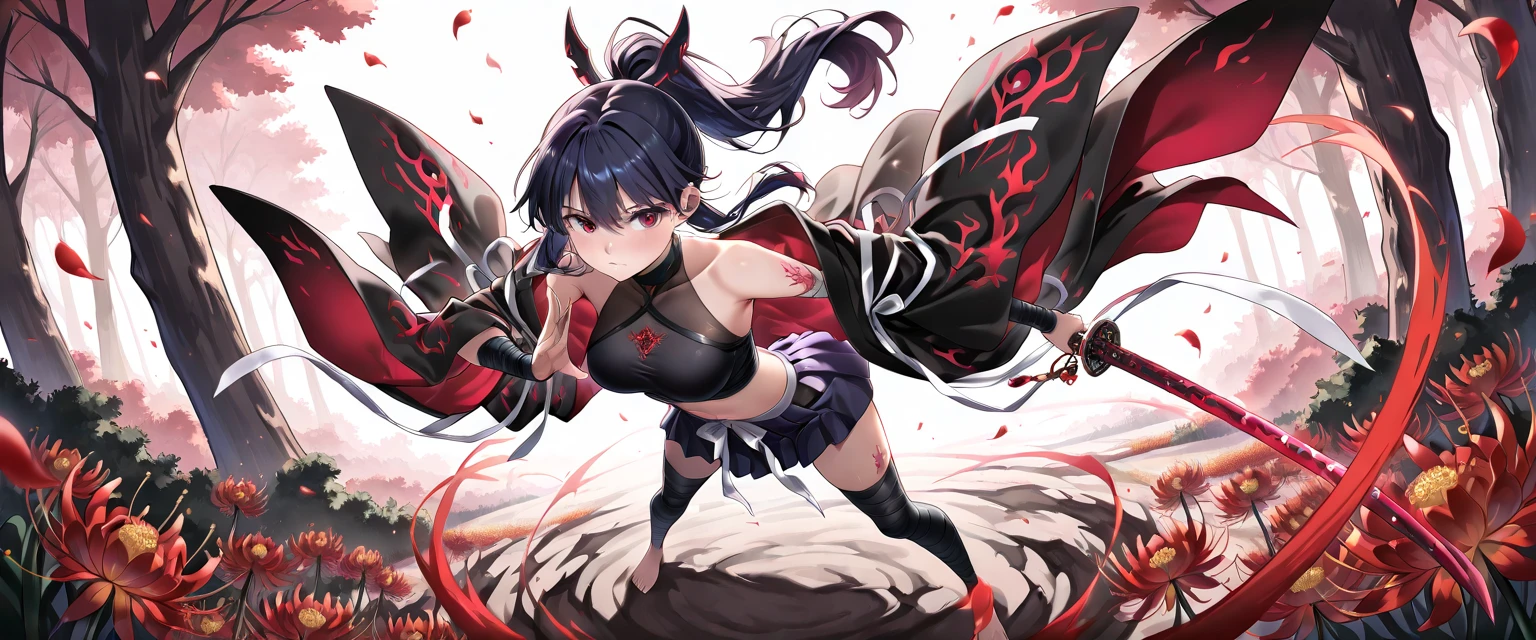 anime artwork, score_9, score_8_up, score_7_up, score_6_up, score_5_up, score_4_up,sparkle \(honkai: star rail\),1girl, twintails, black hair, medium breasts, red eyes, red eyeshadow, fox mask ,
, , , , she is 24 years old, , ,horny, , , , style_3, ,,, floox style, 
