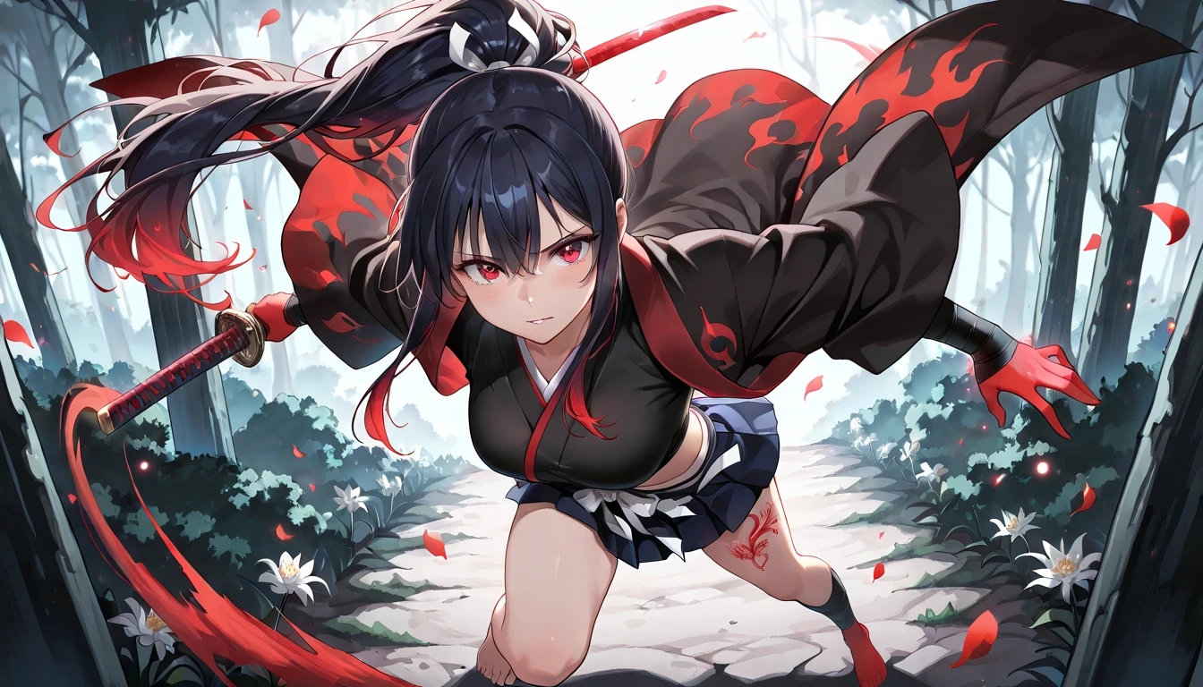 ((Anime style)),Black hair twintails,Red Eyes,childish,So Huge Breasts,