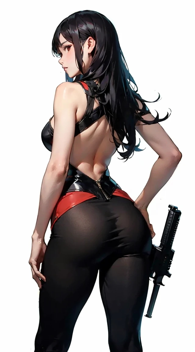 A MILF ， show her butt at viewer , she takes shield and saber blade , The background is the battlefield，black hair color hair，Red sunglasses，Bright red tight combat uniform，microkini，Expose the lower half of the breast，Breast areola , military hat , long coat ,