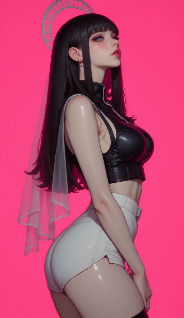 1 female,black hair,25 years old,(((blue shiny micro tight skirt)))((white tank top))(((blush、open mouth smile)),(((straight hair))),(((portrait))),crowd,,(wet with sweat)(sexy black bra and see-through tank top)(leather thigh high boots)(((big breasts)))((low ponytail))saten ruiko