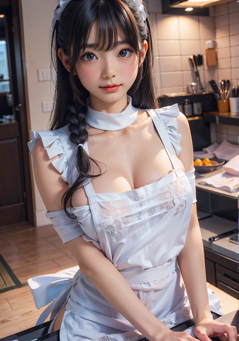 8k、Enchanting girl, Very detailed,Audrey Hepburn, Exquisite decorative details 、Pastel Tones 、 Very intricate details 、 Realistic Light, Very intricate details 、 Realistic Light,apron,sideboob