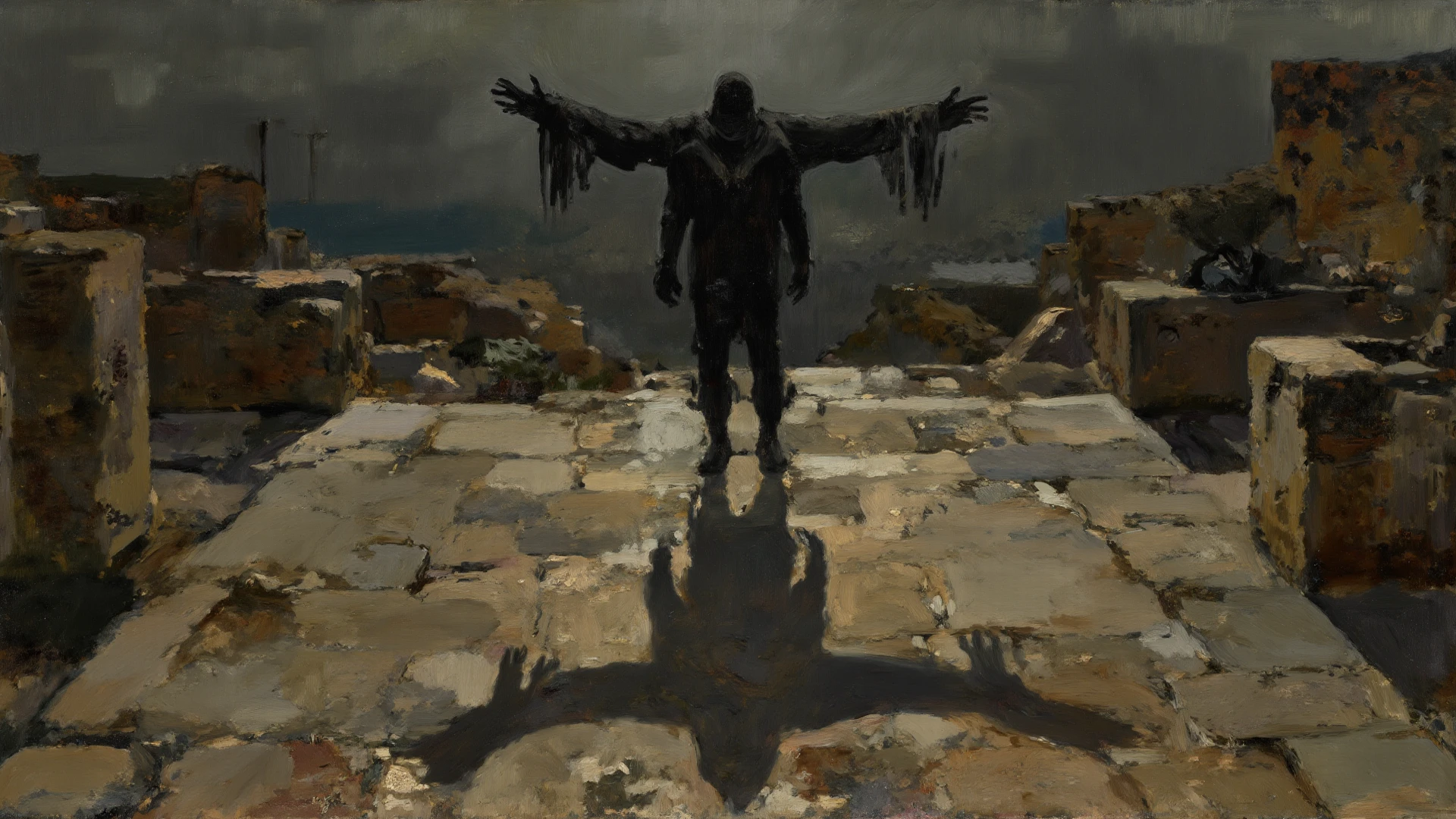 A futuristic war-torn landscape, Jesus with glowing eyes, blood and destruction in the background
(Renacentist art) (Renacentist paint)