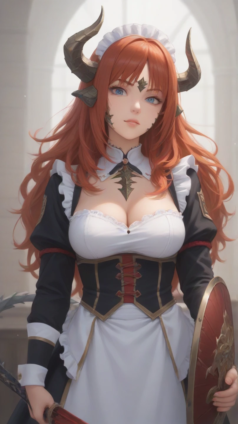 ((from below:1.3),(looking at viewer:1.5)),(1girl,(curvy:1.2),petite,full body,beautiful breasts,(large breasts:1.5),pale skin,pointy breasts,(erect nipples),sweat),((clothed:1.2),leather boots,(carbon white armor:1.5),(embroidered black lace dress:1.5),(see through:1.2),(long silk sarong:1.5))),(((realistic),high resolution,best quality,masterpiece)),((extra long hair:1.5),hair blowing in the wind,Swept bangs,(extra light coppery red hair,white streaked hair,highlight color),hair over one eye),stand facing forward,Brave stance,(leaning forward:1.2),(water,(meadow:1.2))