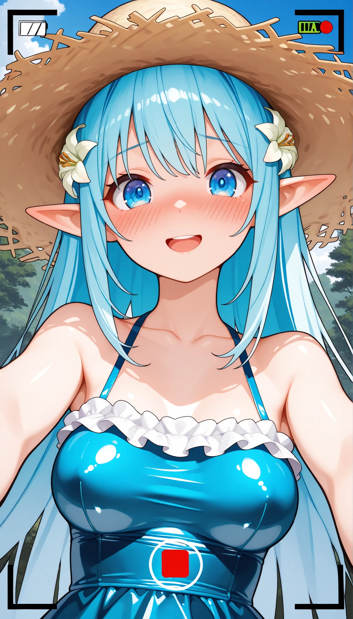 Highest quality、super high quality、16K,　3 women、Delicious breasts、topless、Facial expressions are random、Location: Fantasy Forest、 Hair color is random、Pose standing、The distance is random、The angle is from the top、Small face、Very delicate facial expressions、Delicate eye depiction、Highly detailed hair、Erotic、18-year-old female、Glowing Skin、Soft Skin、Only Sexy Elf Women、Elf clothing is random、I'm wearing only panties.