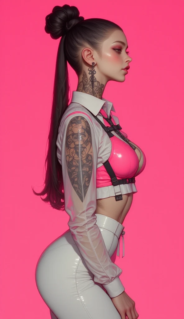 Rated R, nsfw, sexy female cyborg, magazine cover, poster art , Lovecraftian horror tattoos, tattoos, hint of vibrant, bold huge text, matted design layout.